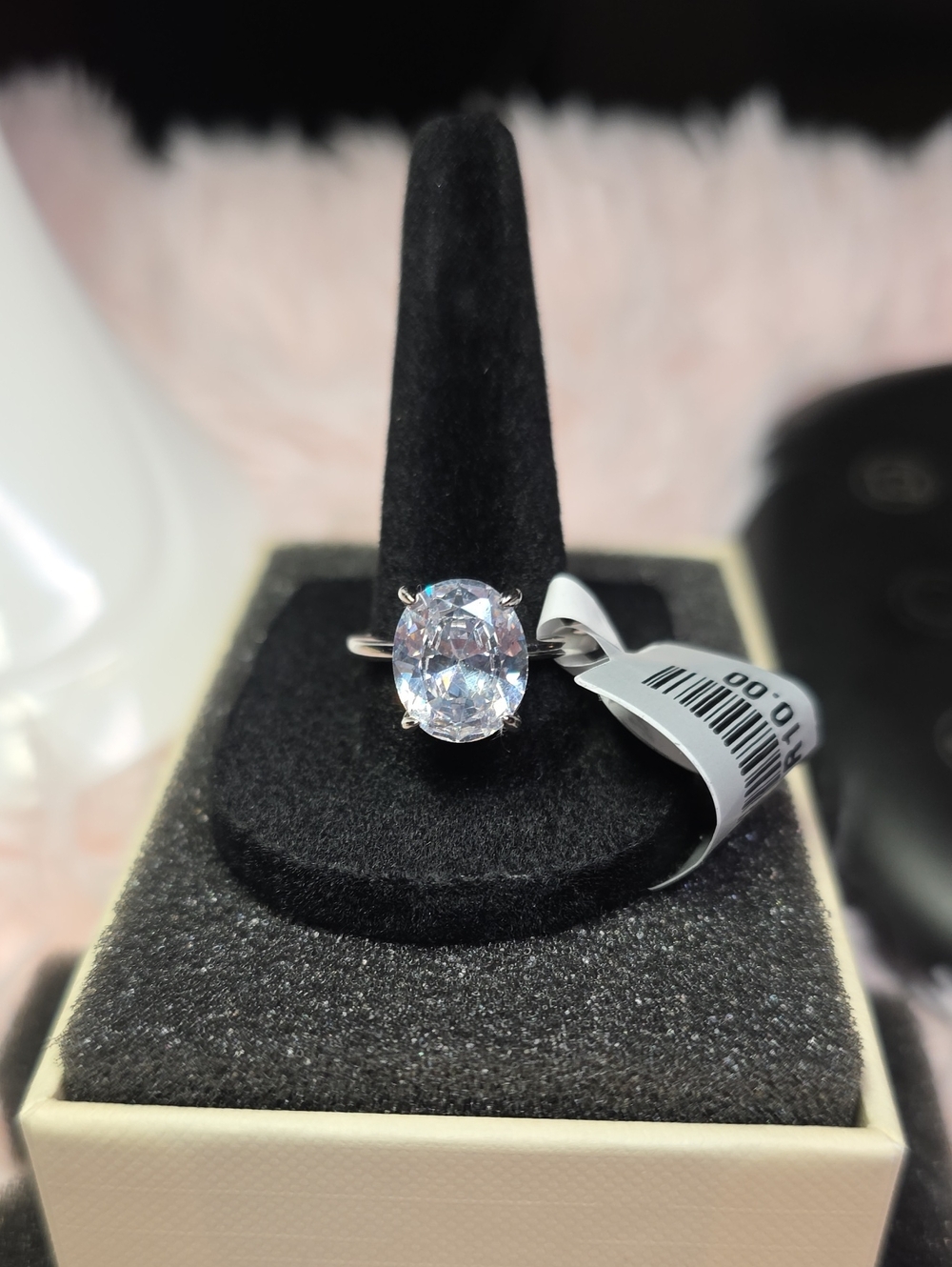 Sterling Silver Oval White Spinel Stone Solitaire Ring - Women Jewelry